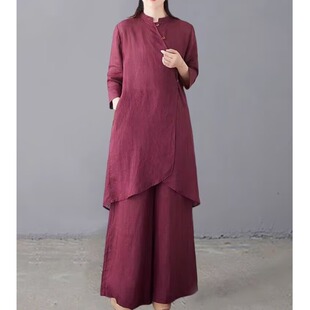 新中式佛系禅修居士服棉麻宽松打坐禅意仙气冥想茶道服苎麻套装