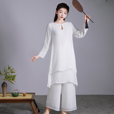 居士服佛系春夏棉麻高端禅修服拜佛中国风禅意茶服打坐冥想套装