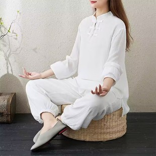 春夏仙气禅服打坐练功服禅意佛系茶服女装修行冥想拜佛居士服套装