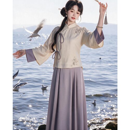 日常仙女中式改良古琴汉服唐装茶艺师服装旗袍禅意秋冬茶服套装
