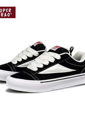 超拽SUPERDRAG 经典黑白复古翻毛皮板鞋男女夏季新款休闲面包鞋子