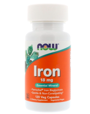 现货美国Now Foods Iron甘氨酸亚铁 补铁胶囊 18mg120粒