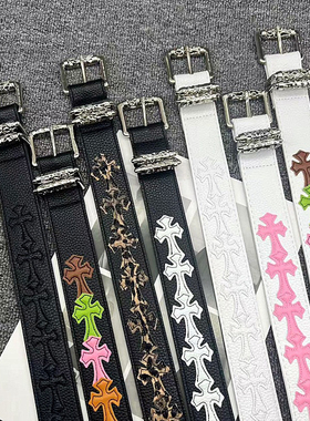 滚轮扣刺绣彩色十字架皮带藤蔓针扣腰带男女同款个性潮流百搭裤带