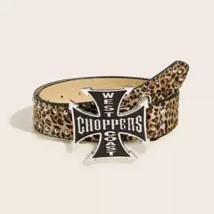 American Retro Leopard Print Cross Buckle Belt for Women, Unique Design with Rivets, Suitable for Dresses, Trendy Decorative Belt for Hot Girls