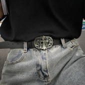 明星款 带 潮流百搭夜店裤 十字架扣皮带复古扣头压花腰带男女款 个性