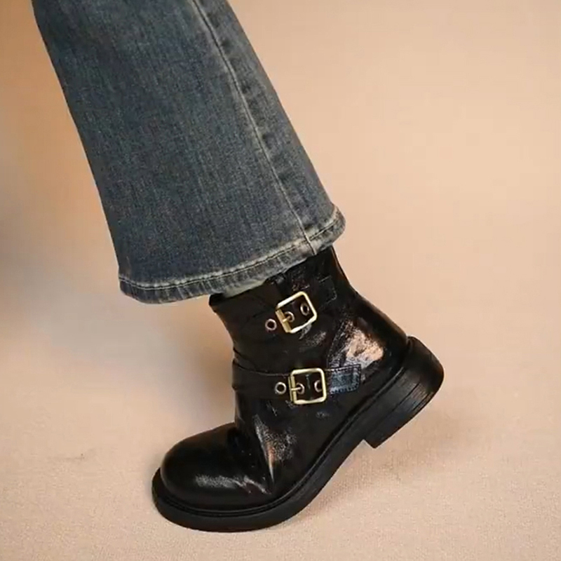 小牛皮版！马丁靴女复古英伦风女