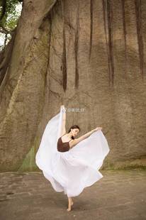 现代舞裙白色长裙旅游度假雪纺裙沙滩长裙子超薄纯色大摆艺术写真