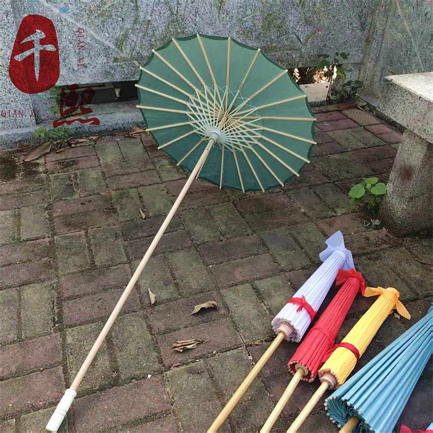 千爱千熙布艺面长杆伞全竹卯榫骨