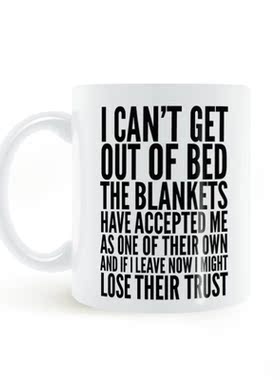 I CAN'T GET OUT OF BED mug我不能下床了马克杯陶瓷水杯白色