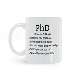 PhD博士的5个提问马克杯送礼物陶瓷水杯学生老师同学生日过节礼物