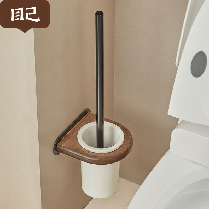 家用无死角黑色厕所免打孔胡桃木