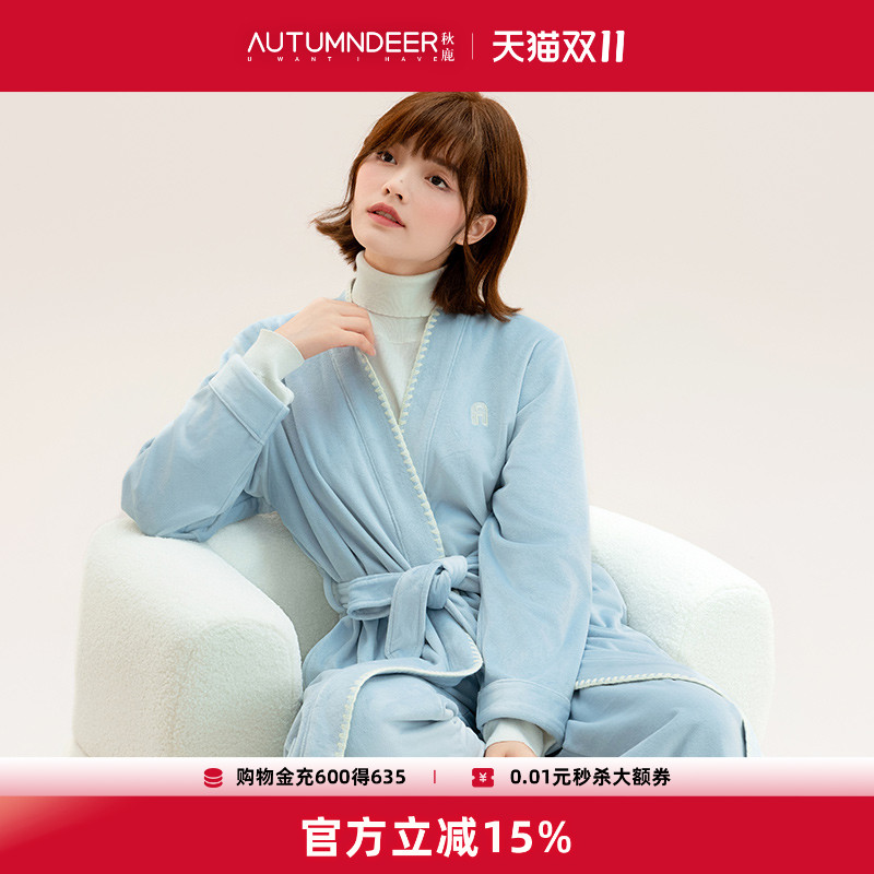 秋鹿海岛绒睡袍中长款女