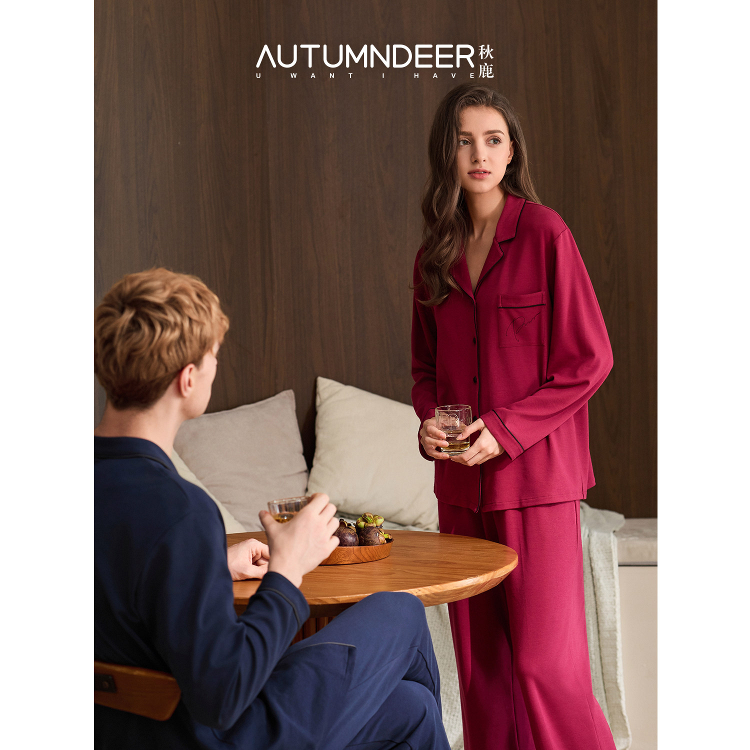 秋鹿柔软丝滑纯棉抗菌防螨睡衣女士2026新款男长袖长裤家居服情侣