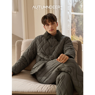 秋鹿塔夫绸三夹层男款睡衣2025新款秋冬季加厚棉服可外穿家居服