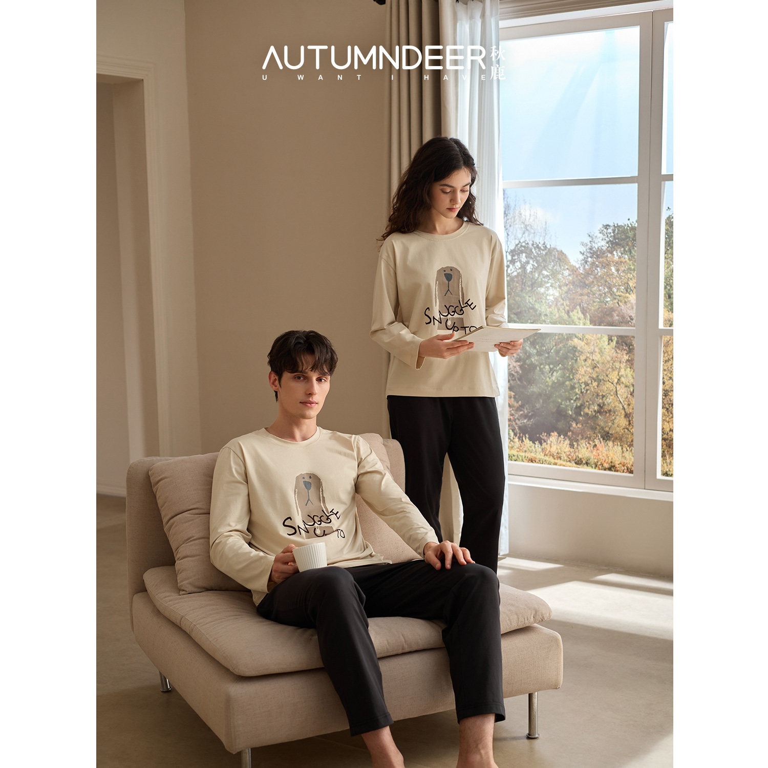 秋鹿云朵衣睡衣女款秋冬季卡通长袖纯棉家居服秋款套头圆领可外穿