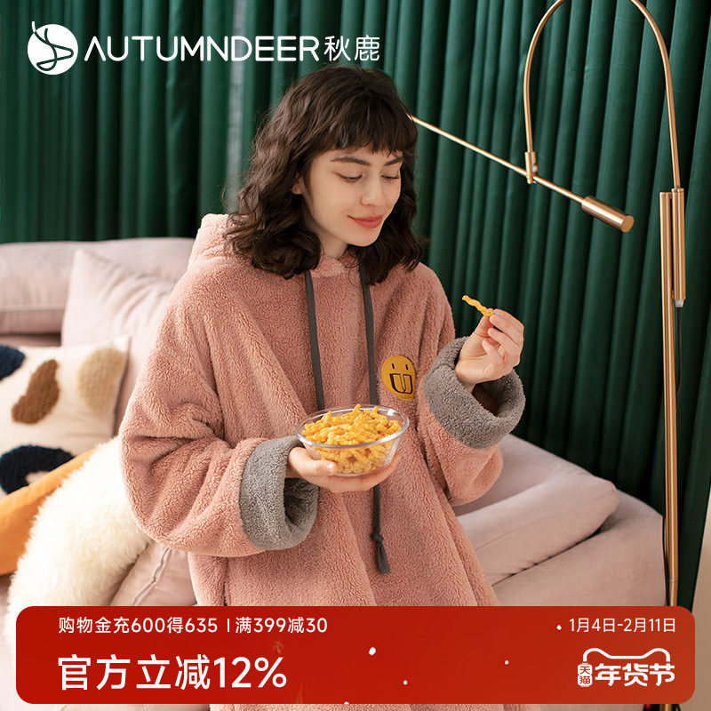 秋鹿法兰绒睡袍冬款女长款加厚宽松女士珊瑚绒浴袍冬季可外穿长裙,女士内衣/男士内衣/家居服,睡袍/浴袍,淘宝优惠券,粉丝福利购,淘宝优惠卷