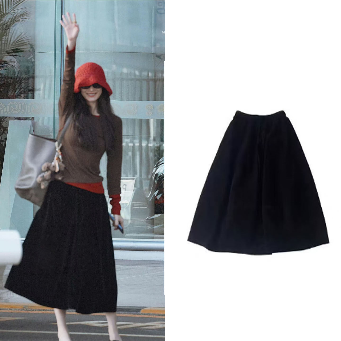 倪妮同款半身裙2025冬新款黑色长裙宽松高腰a字裙金丝绒大摆裙子