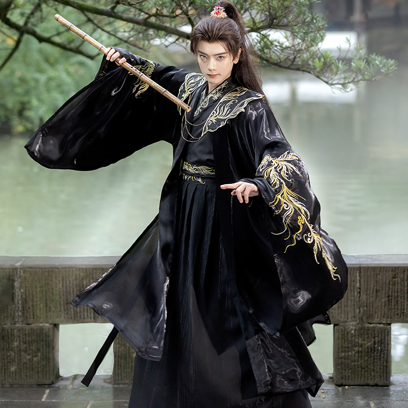 暮游记原创新款汉服男[鸣凰]黑色云肩刺绣酷飒cos服武侠男女同款