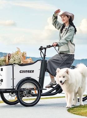 电助力三轮车Ebike电助力cargo bike遛狗宠物脚踏车载人接送学生