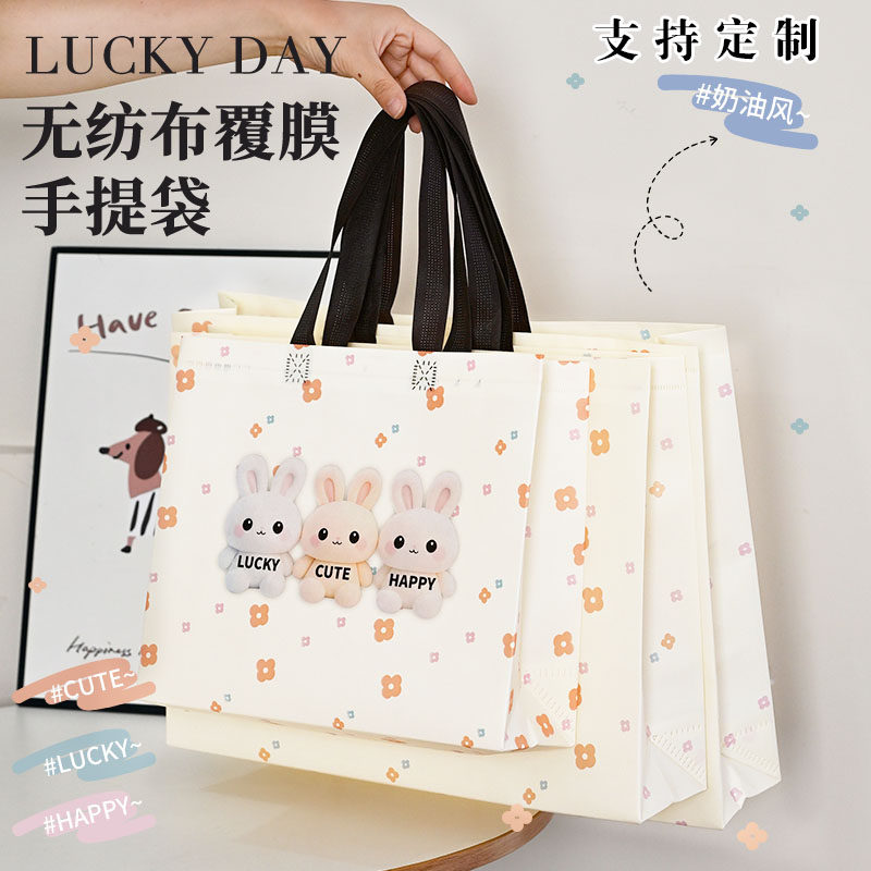 覆膜无纺布手提袋子定制印logo可爱卡通男女童装衣服店礼品包装袋