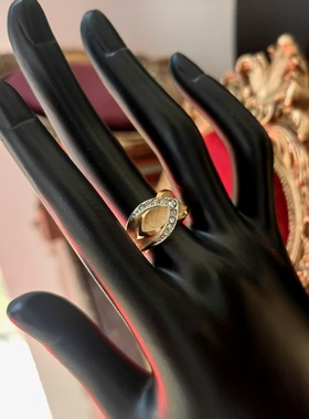 意大利工艺古董品牌10K纯金镶钻戒指厚重优雅西洋艺术品银器古着