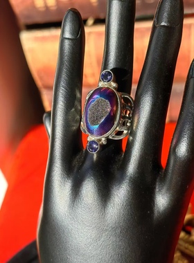 意大利Sajen孤品925纯银活圈戒指环紫水晶西洋中古着首饰vintage