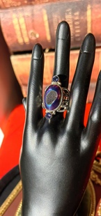 意大利Sajen孤品925纯银活圈戒指环紫水晶西洋中古着首饰vintage