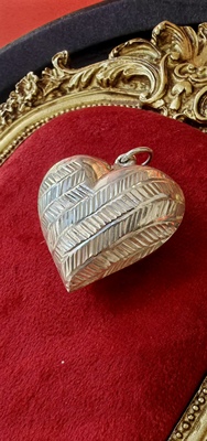 墨西哥银饰手工簪刻925纯银大爱心形吊坠西洋中古首饰古着vintage