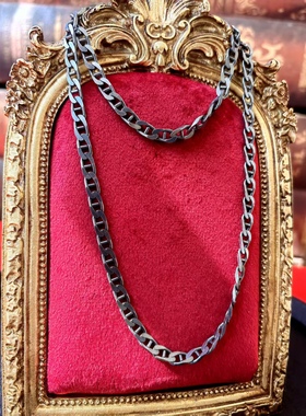 意大利老银链罕见潮品硫化工艺925纯银长项链西洋中古首饰古着