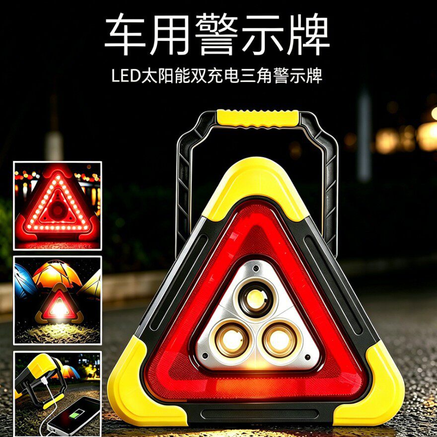 车载警示架汽车交通警示牌三脚架太阳能反光应急警示灯