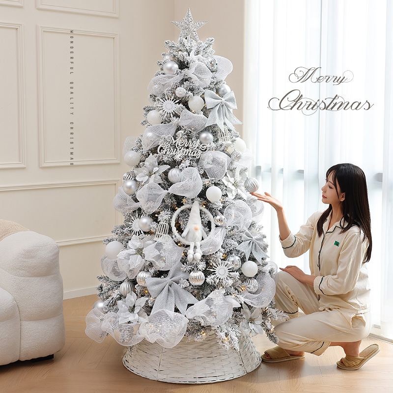 christmas tree落雪圣诞树高档白色植绒pvc圣诞树卡通套餐摆件批