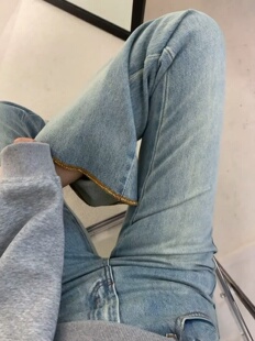 女胖妹妹mm高腰显瘦直筒喇叭裤 2024夏季 浅色微喇牛仔裤 女装 子 大码