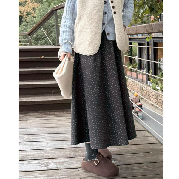 碎花半身裙女秋冬中长款毛呢裙气质百搭大码胖mm显瘦遮肚A字伞裙