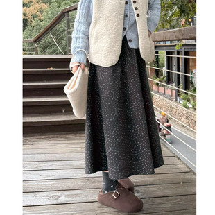 碎花半身裙女秋冬中长款 胖mm显瘦遮肚A字伞裙 毛呢裙气质百搭大码