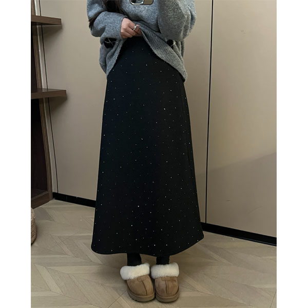 黑色烫钻绝美巨好看的半身裙女款大码胖mm波点细闪梨形伯克利裙子,女装/女士精品,大码半身裙,淘宝优惠券,粉丝福利购,淘宝优惠卷