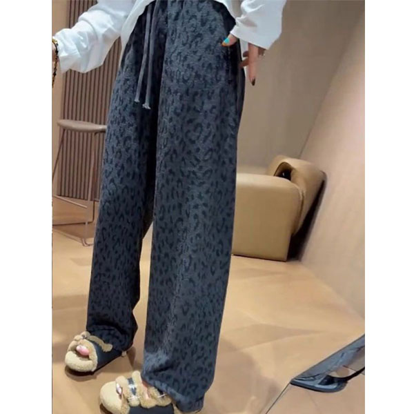 大码加绒豹纹休闲裤女2026新款流行爆款卫裤慵懒风软糯垂感阔腿裤