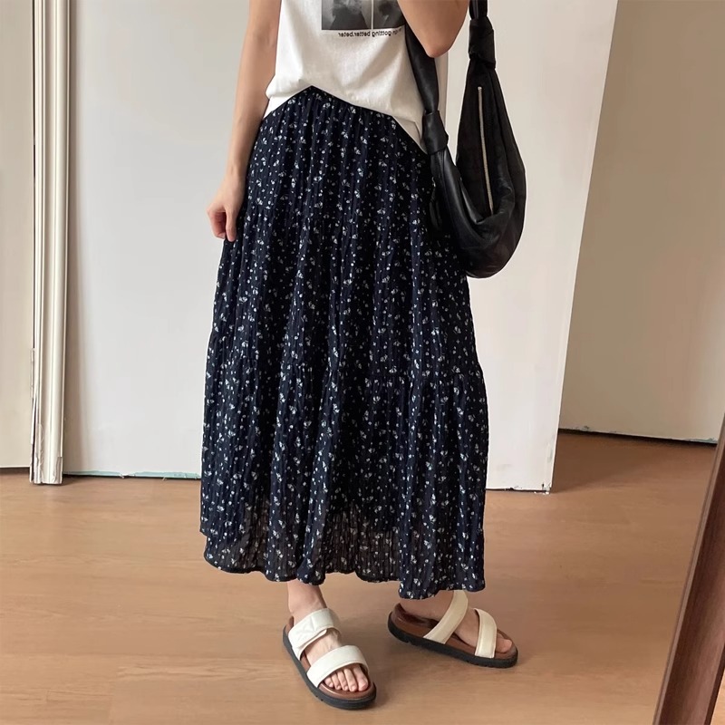 蓝色碎花半身裙女夏季薄款