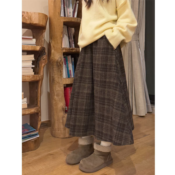 韩系格纹毛呢半身裙女2026新款胖mm大码高腰A字中长款复古伞裙,女装/女士精品,大码半身裙,淘宝优惠券,粉丝福利购,淘宝优惠卷