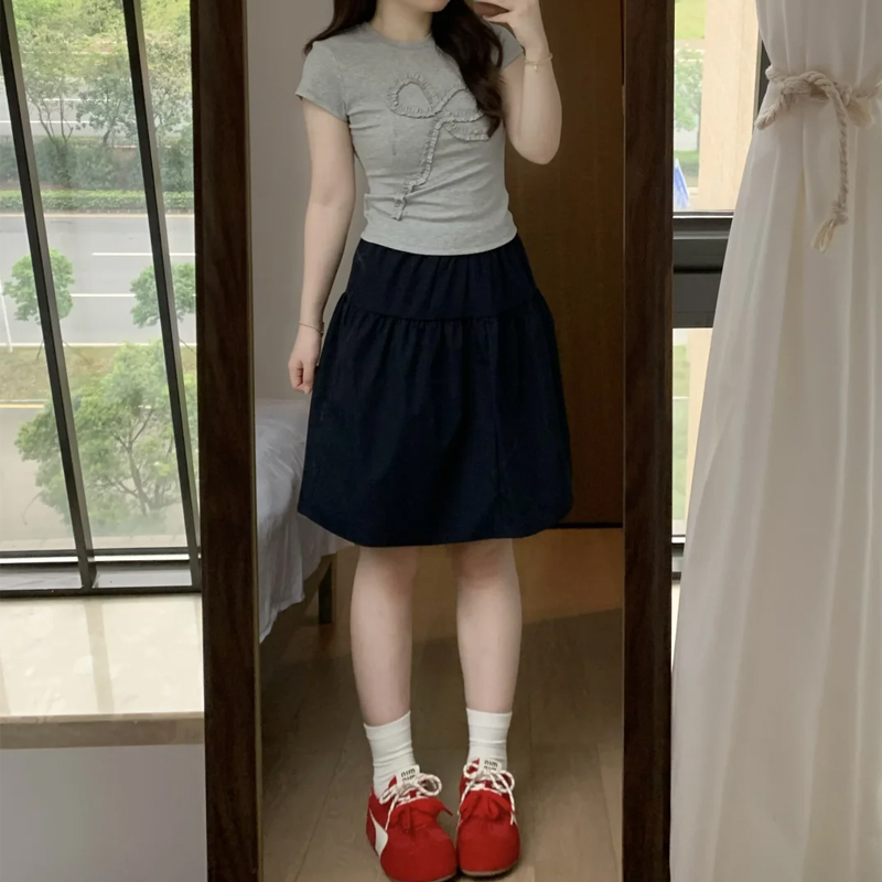 藏青色工装半身裙女夏季薄款大码胖mm梨形身材高腰显瘦a字短裙子