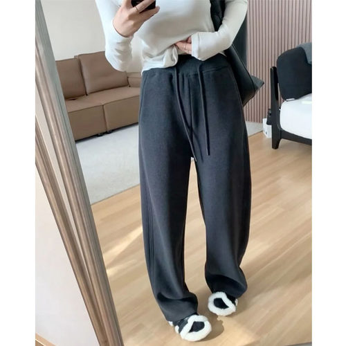 黑灰色加绒运动裤女冬季2026新款流行爆款卫裤宽松显瘦慵懒休闲裤