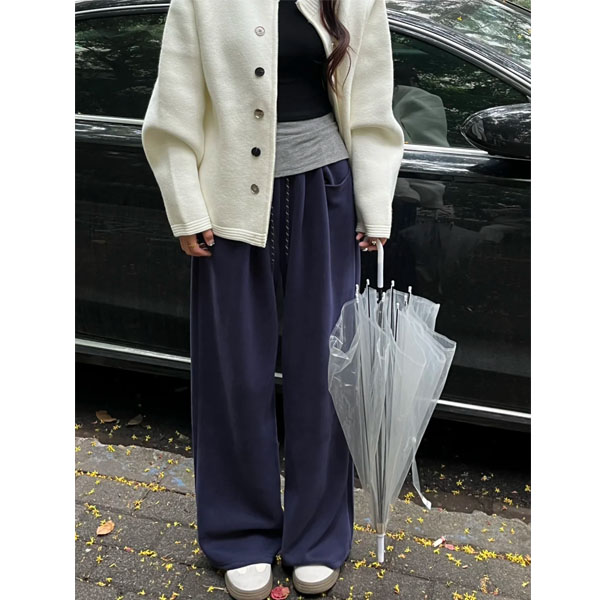 藏青色运动裤女秋冬加绒2025新款垂感宽松bf慵懒休闲阔腿美式卫裤