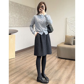 灰色毛呢花苞半身裙秋冬大码 女装 胖mm显瘦a字中裙梨形伯克利裙子