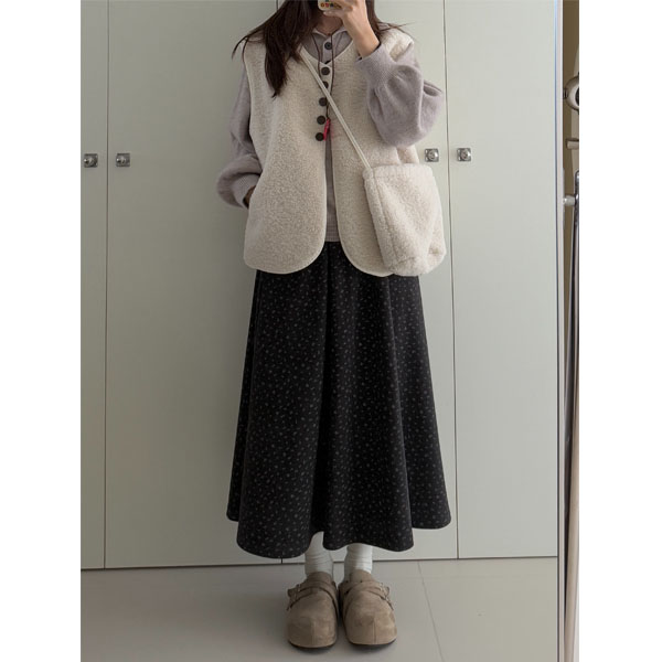 灰色碎花毛呢半身裙女秋冬大码胖mm高腰显瘦遮肚藏肉中长款a字裙