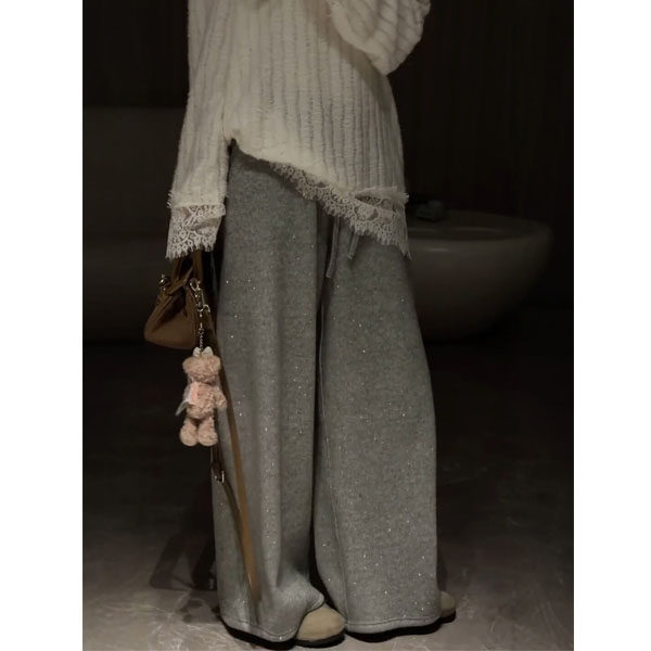 冬季加绒灰色闪钻毛呢阔腿裤子女大码胖妹妹mm梨形身材直筒休闲裤,女装/女士精品,大码裤装,淘宝优惠券,粉丝福利购,淘宝优惠卷