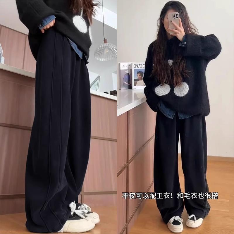 黑色运动卫裤女秋冬加绒大码胖mm小个子宽松显瘦香蕉镰刀休闲裤子