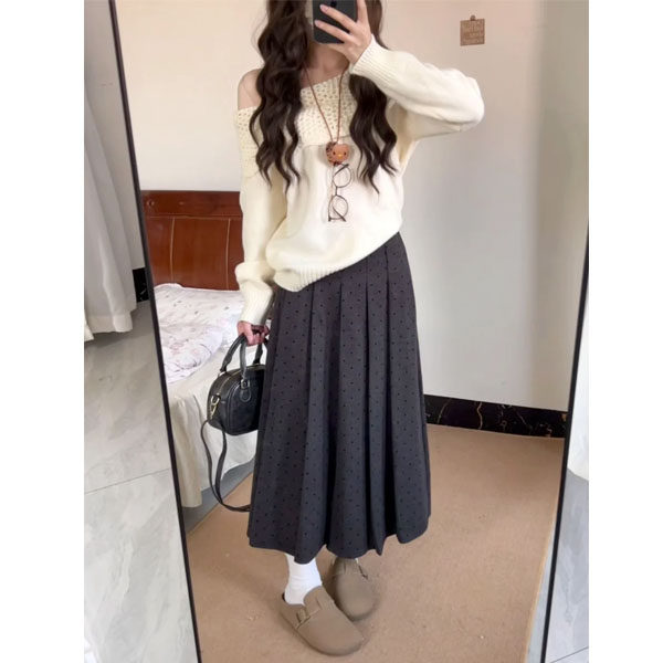 梨形身材毛呢半身裙女秋冬新款学院风百褶裙中长款显瘦灰色波点裙,女装/女士精品,大码半身裙,淘宝优惠券,粉丝福利购,淘宝优惠卷