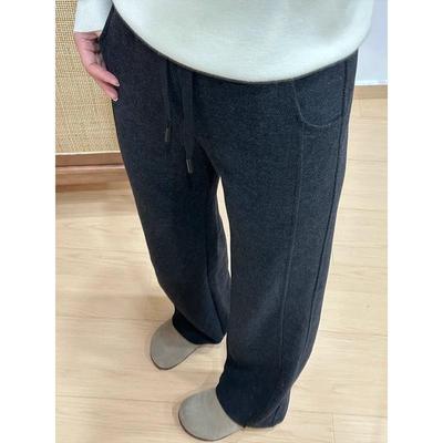 人字纹毛呢休闲裤女秋冬加绒加厚大码胖mm梨形身材垂感直筒阔腿裤