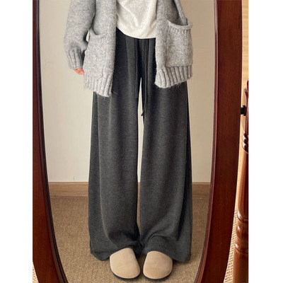 慵懒风加绒直筒糯米裤大码女装秋冬新款胖mm宽松垂感阔腿休闲裤子