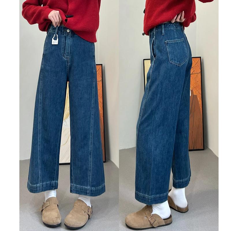复古蓝阔腿牛仔裤女夏