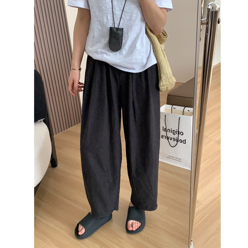 黑色阔腿休闲长裤夏季薄款